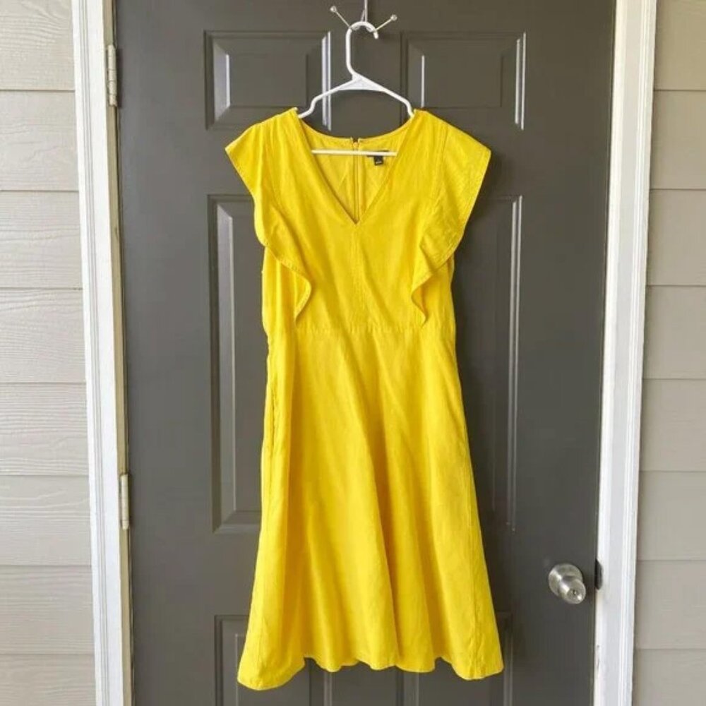 Ann Taylor Ruffle Sleeve Midi Flare Dress Size 6 Yellow EXCELLENT